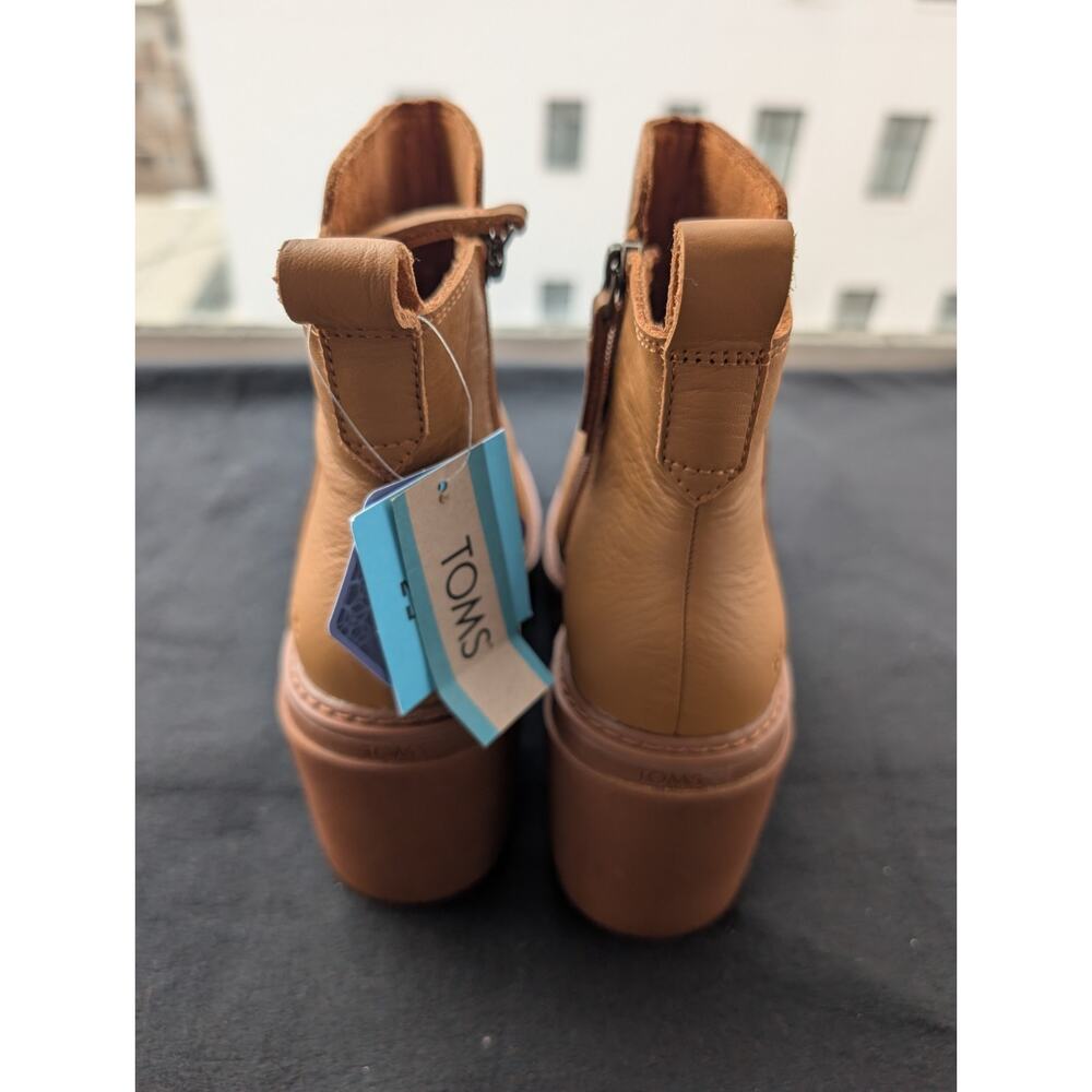 TOMS Rya Boots Tan LEATHER Platform Block Heel NWT Size W7. 5 - Picture 7 of 14